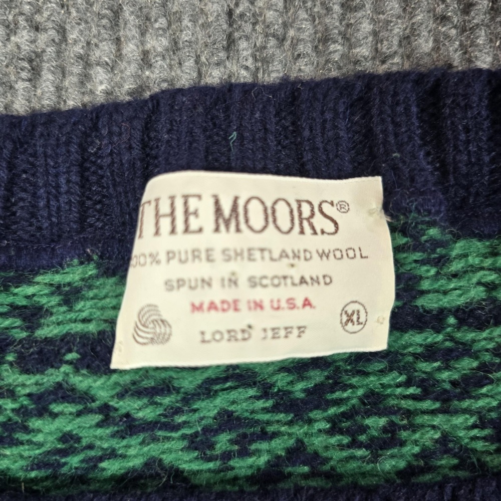 Vintage Lord Jeff Sweater Mens XL Blue Green Fair Isle Shetland Wool Knit USA - Picture 3 of 6
